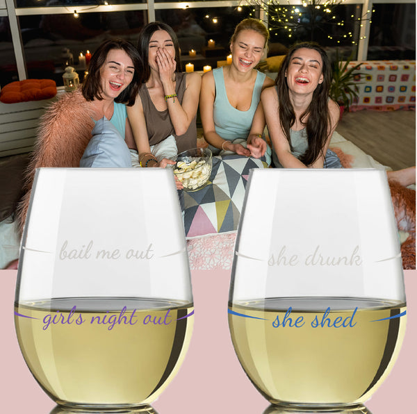 Ladies' Night Funny Gift Stemless Wine Glasses - Pourtions